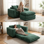 58" Sofa Bed with Ottoman, 3 in 1 Convertible Sofa Bed Folding Corduroy Boneless Sleeper Loveseat Mattress Futon Pull Out Couch Bed for Apartment Bedroom Living Room No Assembly 58-Green-L