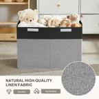 Large Toy Box with Flip-Top Lid, Collapsible Storage Organizer Bins with Dividers and Handles, Kids Bin Chest Baskets for Toys, Playroom Organizers, Nursery 25"x13" x16" (Balck & Gray)