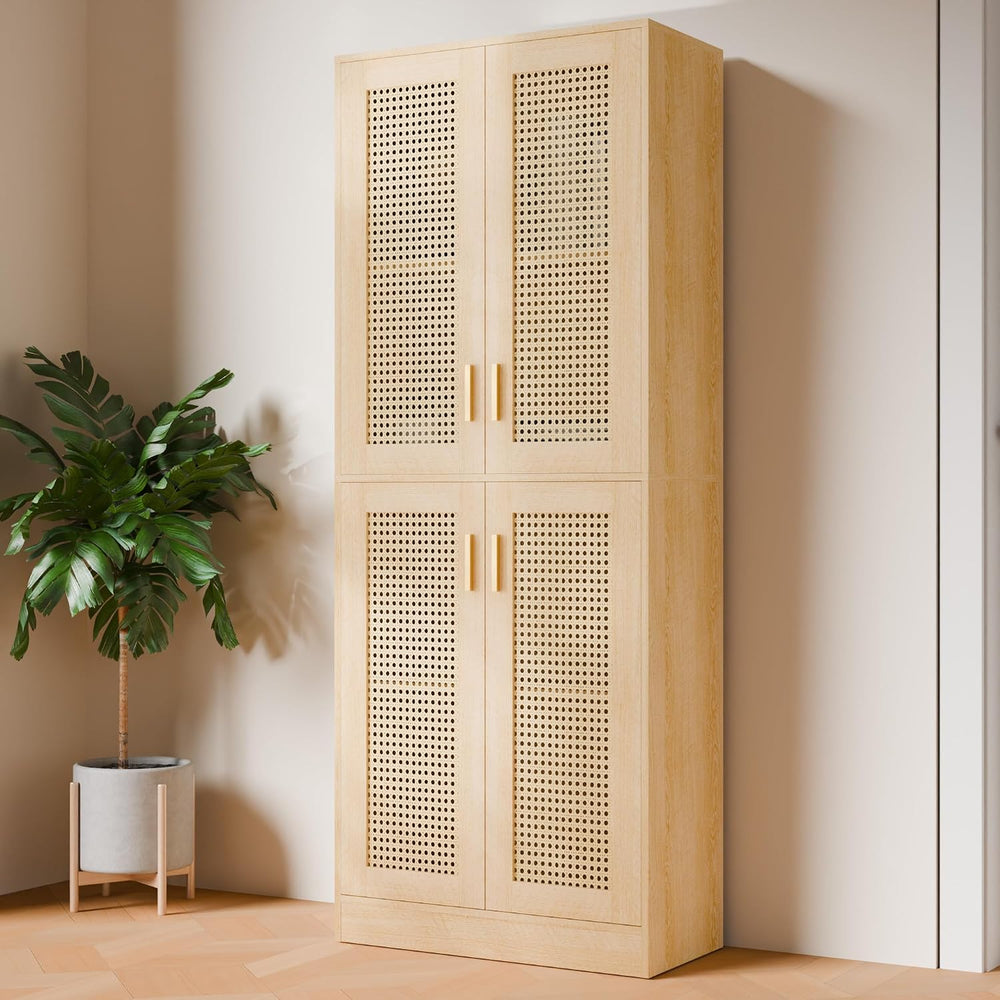 Cozy Castle Kitchen Pantry Cabinet, 71" Tall Rattan Doors Storage Cabine...