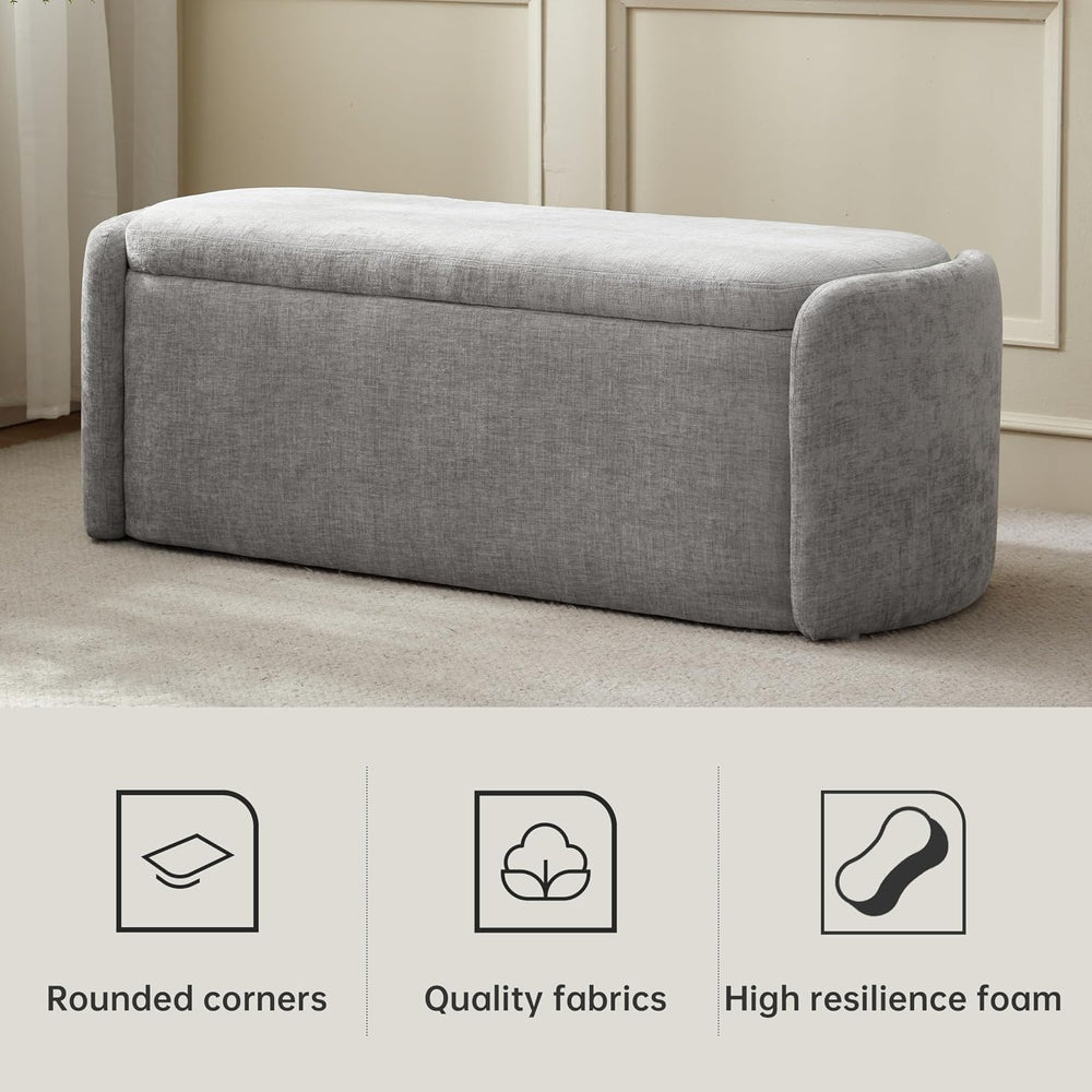 VKNOW 46" Oval Storage Ottoman Bench, Upholstered End of Bed Bench Ottom...