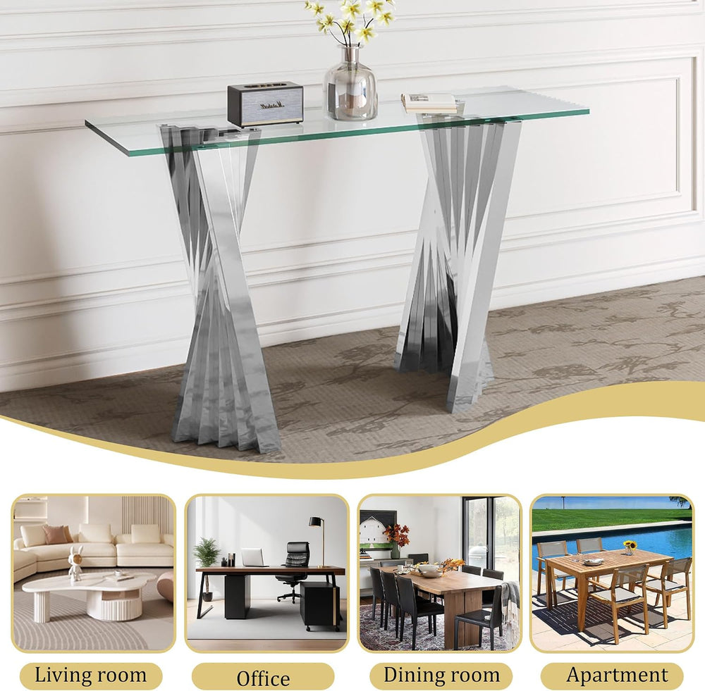 Silver Coffee Table Set of 3, Glass Coffee Table & End Table & Consol...