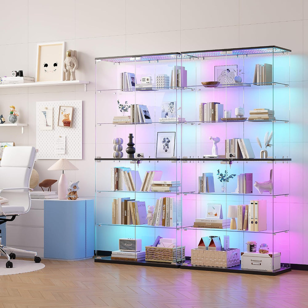 Dystler 6-Tier Glass Display Cabinet, RGB LED Lights for Collectibles