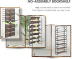 4NM 7 Tiers No Assembly Book Shelves, 72.4" H Folding Bookshelf Bookcase Open Industrial Foldable Shelves for Bedroom, Living Room, Home Office - Rustic Brown Black