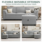 Vongrasig Convertible Sectional Couches Sofa, 3 Seat L Shaped Sofa with Removable Pillows Soft Corduroy Fabric Small Couch Mid Century for Living Room, Bed Room, Apartment and Office (Light Grey)