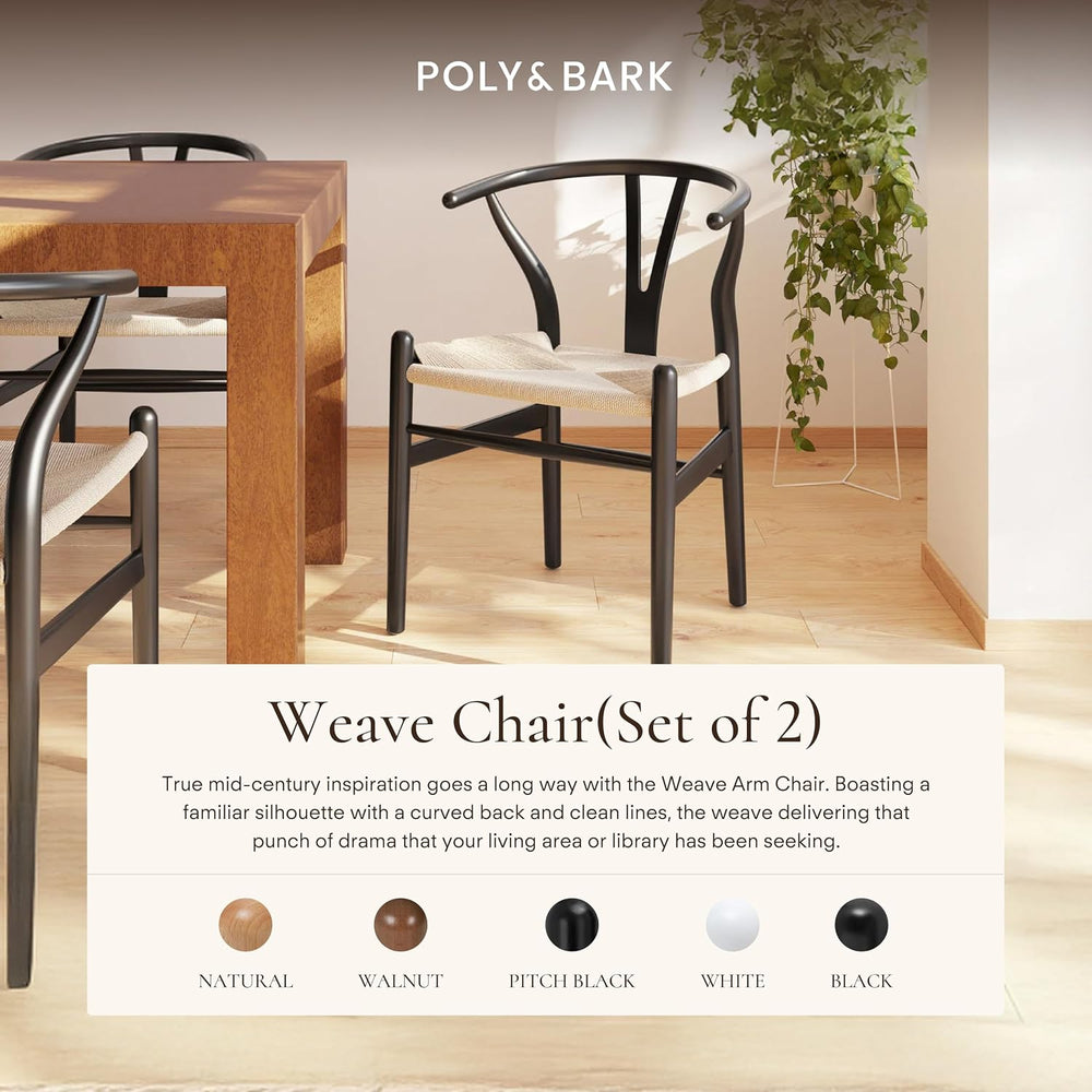 Poly & BARK Weave Dining Chairs – Mid-Century Modern Wishbone Dining Chai...
