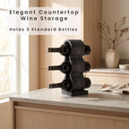Wooden Wine Bottle Holder Countertop – Small Wine Rack for 3 Bottles, Vertical Tabletop Wine Rack Stand, Decorative Bottle Rack Wine Storage Organizer for Kitchen, Bar Decor, Wine Lover Gift