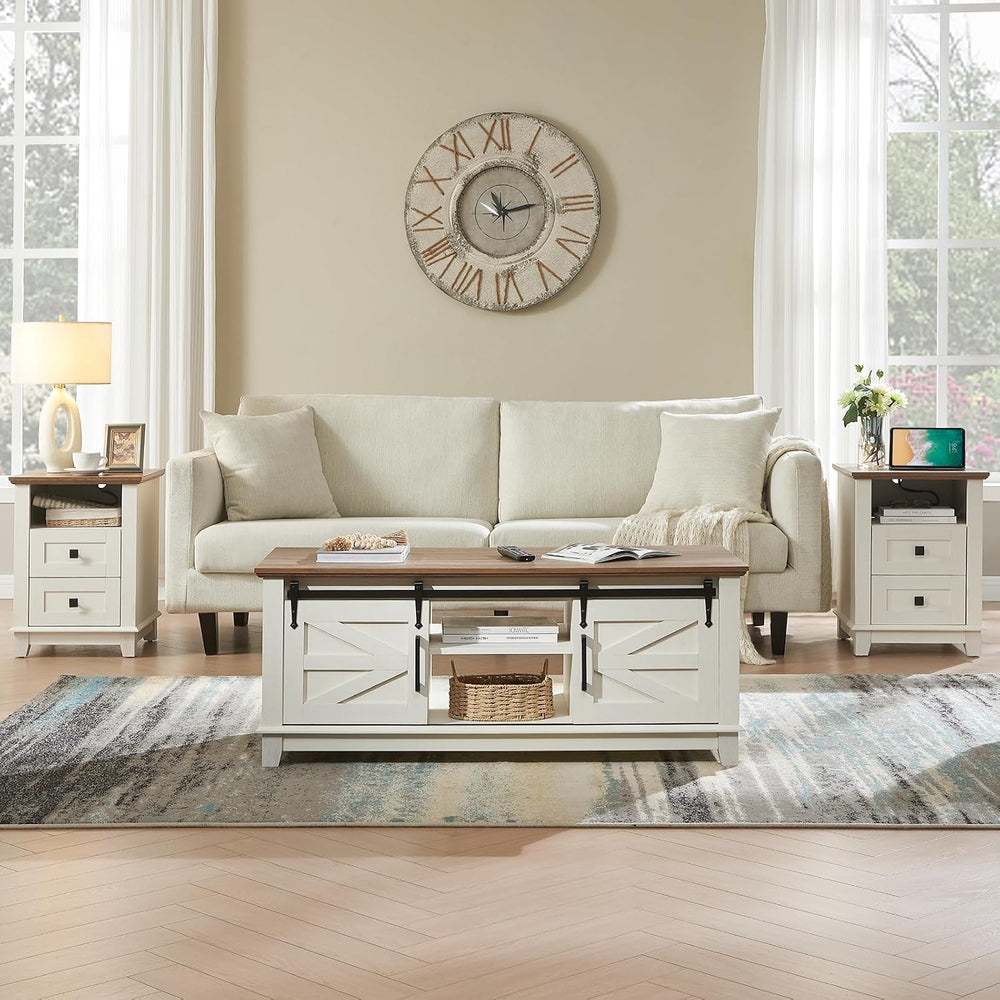 AMERLIFE 3-Piece Farmhouse Living Room Table Set - Coffee Table with Sliding ...