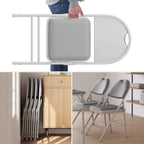 IDEALHOUSE 4 Pack Folding Chairs with PU Leather Padded Cushion, 350Lbs Capacity, Lightweight Ergonomic Design, Metal Frame, Indoor Outdoor Portable Stackable Seats for Home Office Party Events, Gray