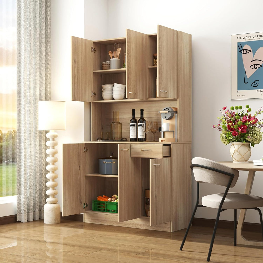 71" Tall Kitchen Pantry Cabinet,Sideboard Buffet Cabinet with 6 Doors an...