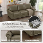 Faux Leather Sofa,82" W Mid Century Modern Couch with Storage Place,Oversized 3 Seater Sofa with Nailhead Trim&Rolled Armrests,Deep Seat Comfy Couch for Living Room,Bedroom,Apartment,Office(Taupe)