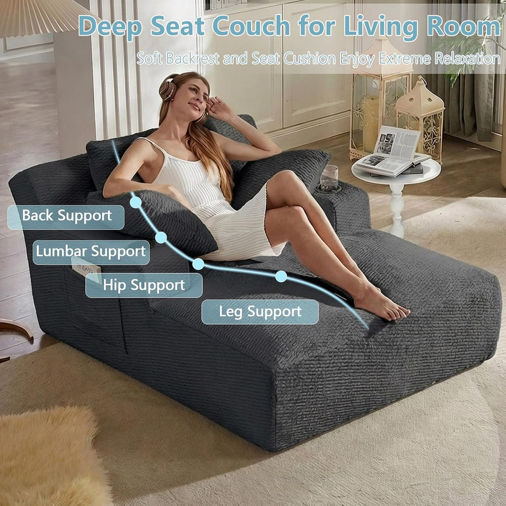 49.2" Oversized Chaise Lounge Chair Indoor,Faux Fur Reading Chair with C...