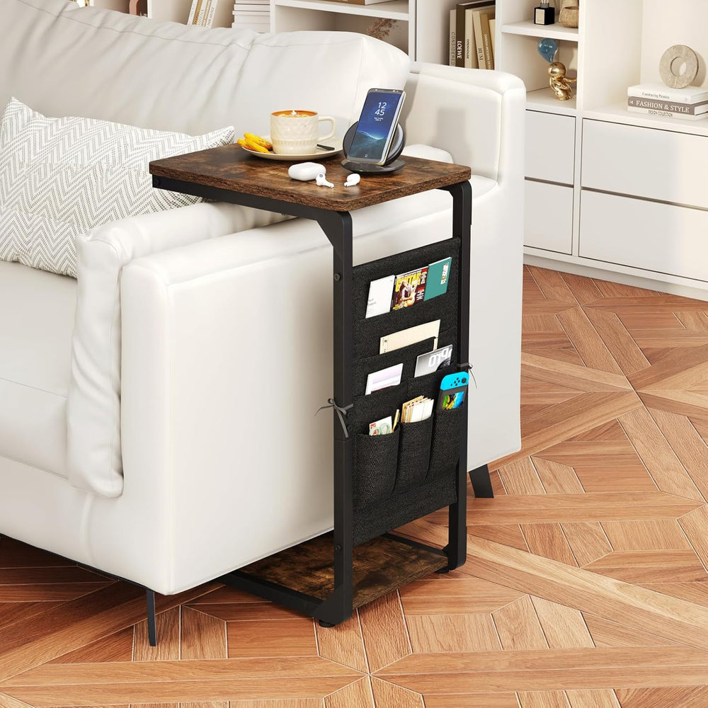 Wood Pedestal TV Trays for Eating on Couch Tables that Slide Under, Dinner Fo...