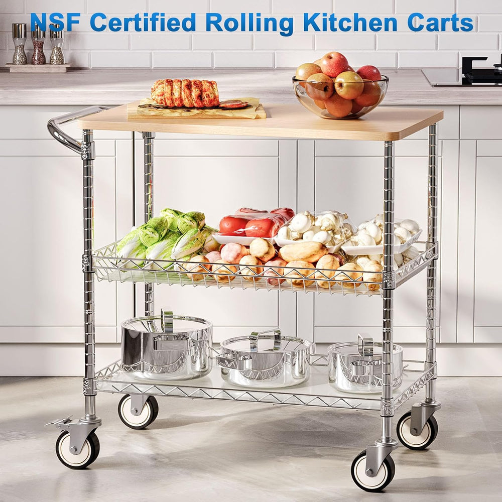 Leteuke Rolling Kitchen Carts with Wheels, 34" L x 17.5" W, 3-Tier ...