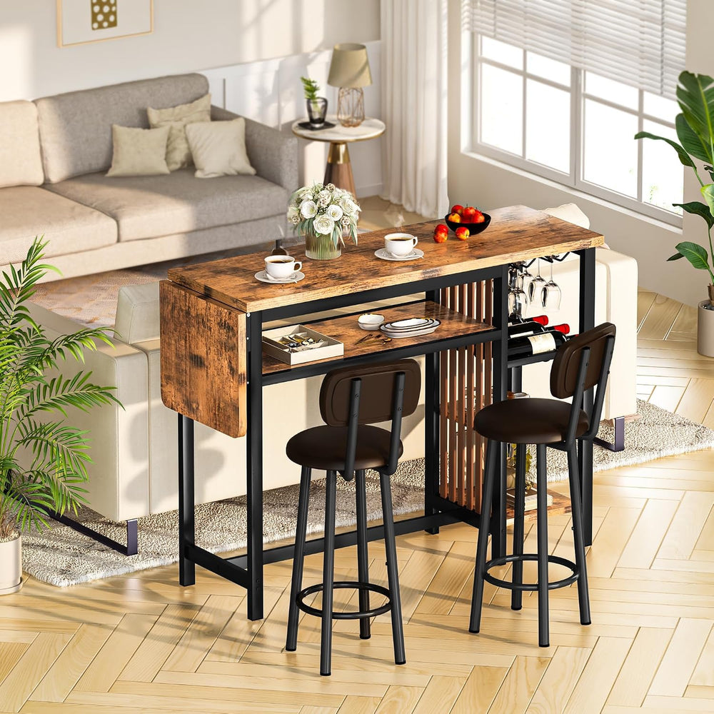 Recaceik Bar Dining Table Set, 59" Expandable Kitchen Counter Height Din...