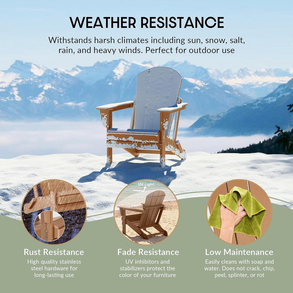 Malibu 2 Piece Set Outdoor Folding Poly Adirondack Chair, Teak