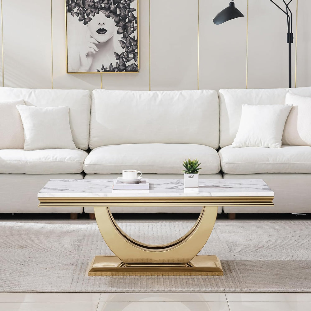3 Piece Living Room Table Set, Modern Faux Marble Coffee Table and 2 End Tabl...