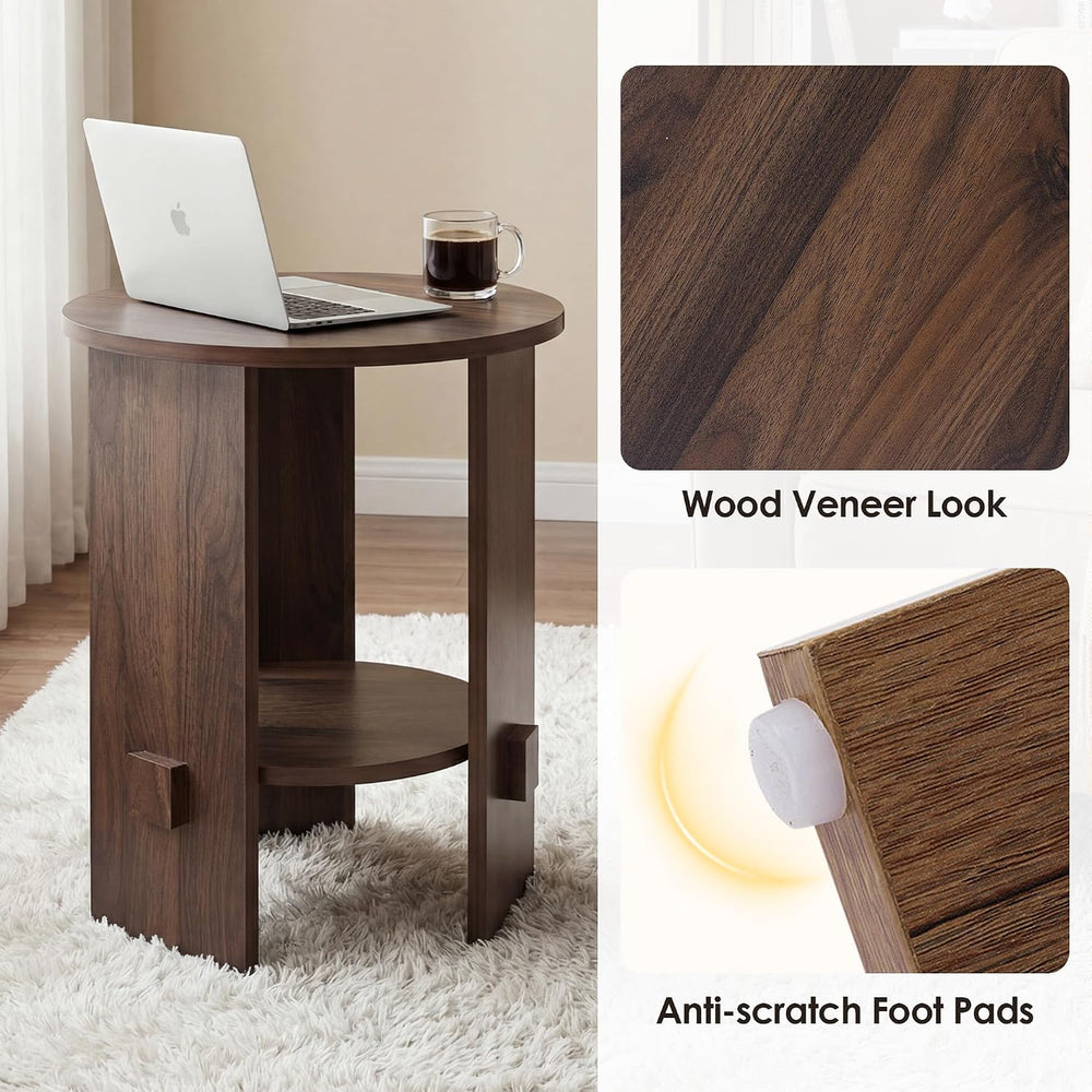 chairus Round Side Table, 15.5" Small End Table with 2-Tier Open Storage...