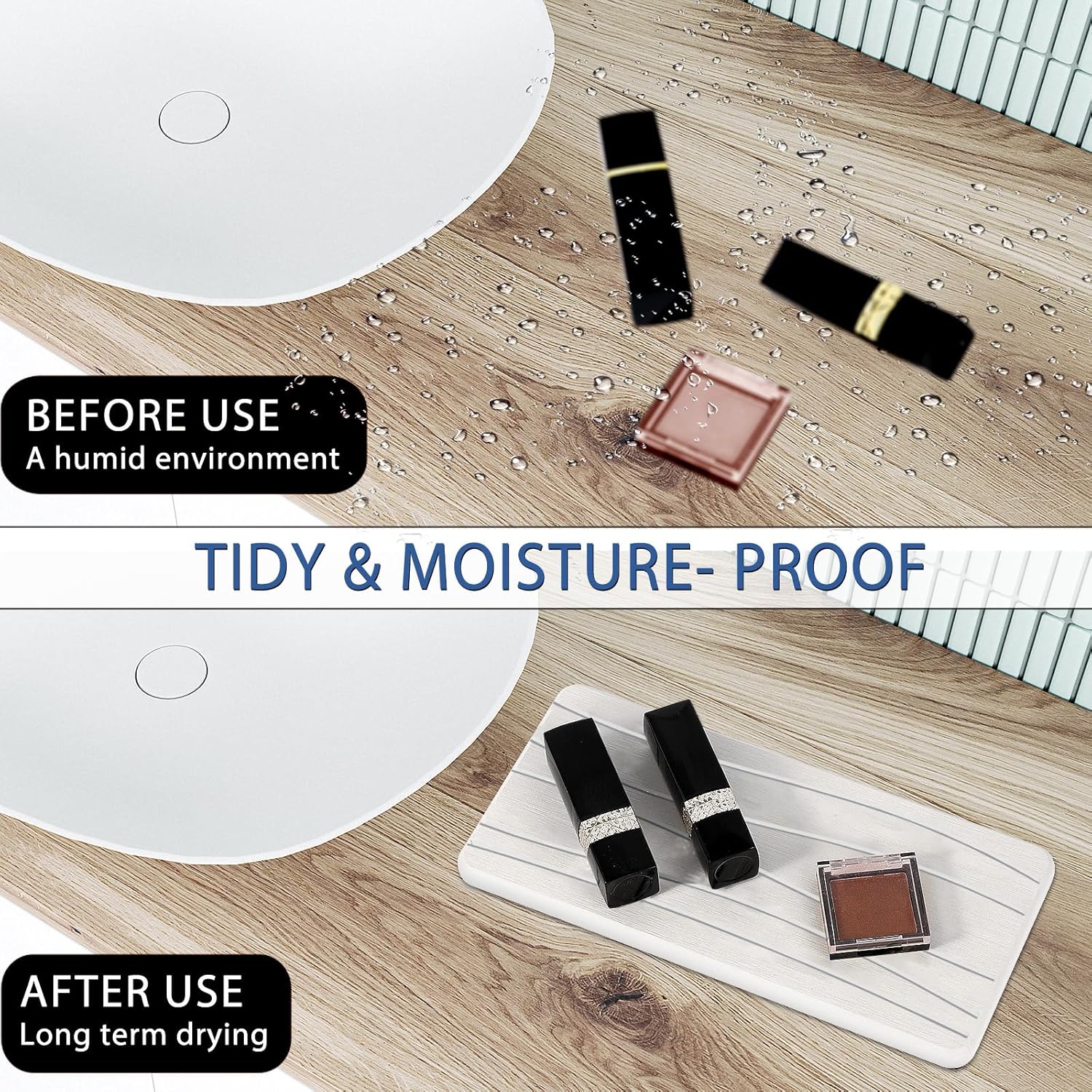 2PCS Water Absorbing Stone Tray, Fast Drying Stone Sink Tray, Water Absorbent Diatomite Trays, Stones Soap Trays, Diatomite Coasters for Kitchen Sink Bathroom Counter, Hand Soap Dish & Holders