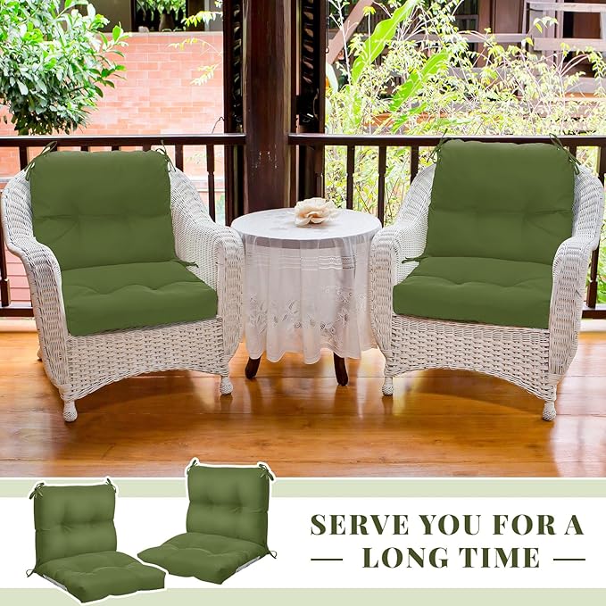 Geetery Outdoor Chair Cushions Set of 4 for Patio Lawn Furniture Wicker Rocking Dining Chairs 42x21x4 Inch High Back Seat Pads Replacement with Ties Weather-resistant Fade-resistant Indoor(Moss Green)