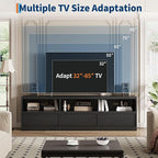 IDEALHOUSE 70 inch TV Stand for 80" TVs, Mid Century Modern Entertainment Center with Storage Drawer & Open Shelves, Wood Media Console Cabinet for Living Room/Bedroom, Black