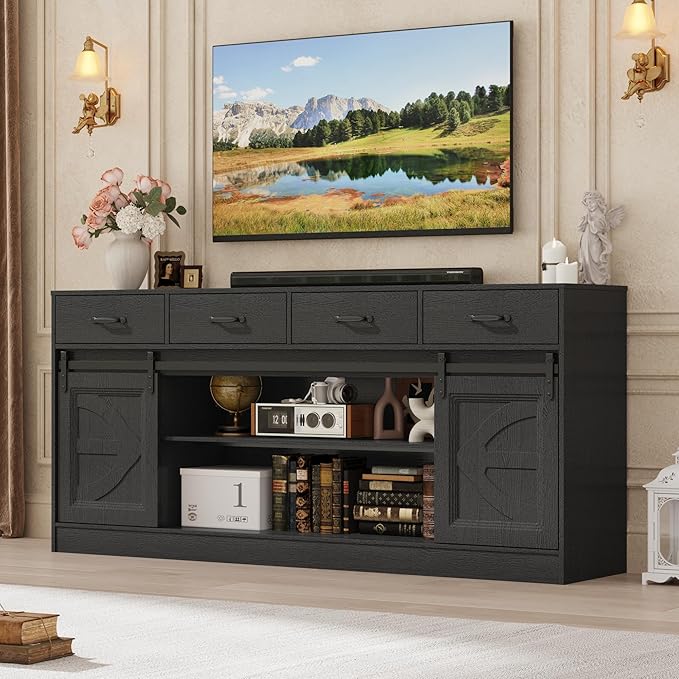 St.Mandyu 70" Large Farmhouse TV Stand for 85/80/75/70 Inch TVs w/4 Draw...