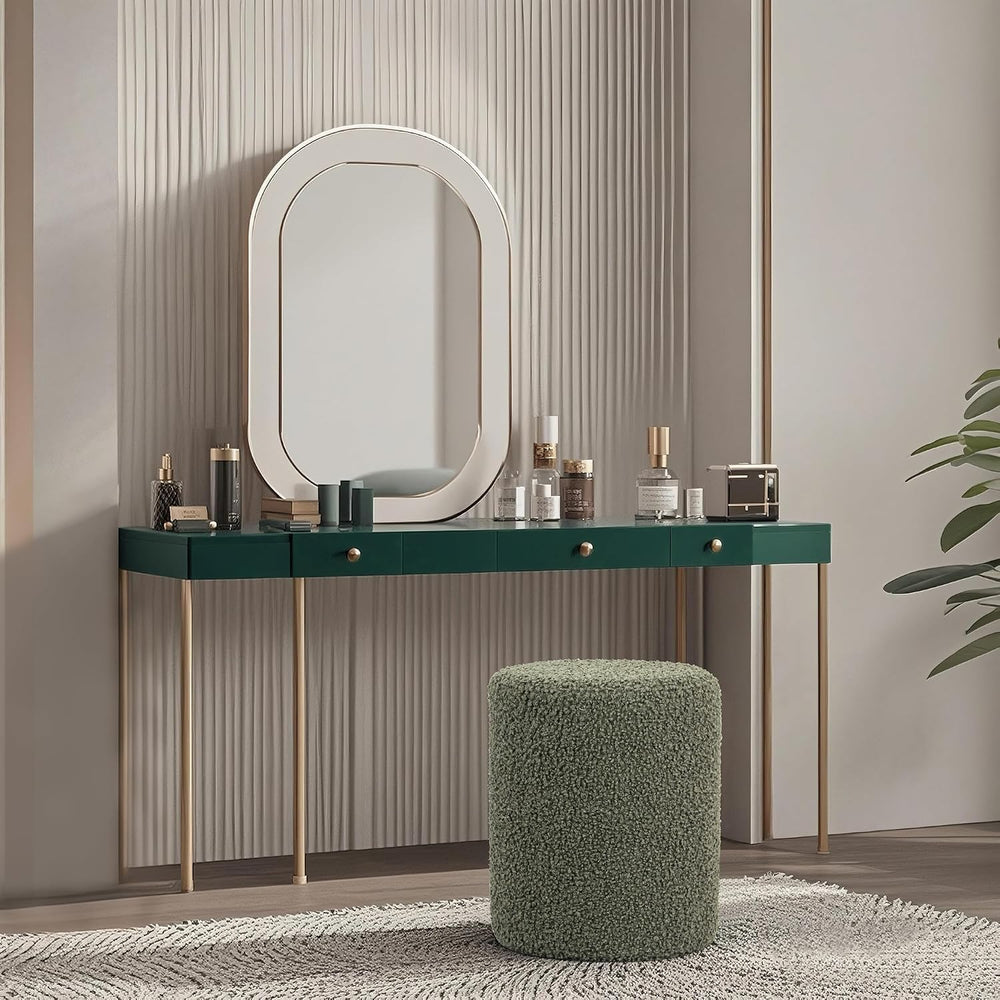O2B Modern Round Ottoman with Soft Padded Seat – Multifunctional Vanity Chair...