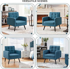 Yaheetech Mid-Century Accent Chairs, Modern Upholstered Living Room Chair, Cozy Armchair Button Tufted Back and Wood Legs for Bedroom/Office/Cafe, Set of 2, Navy Blue