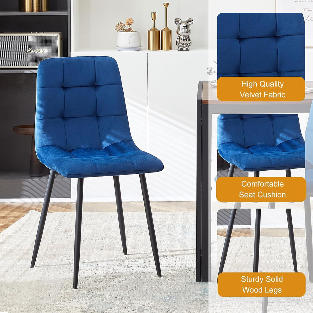 Dining Table Set for 4, Round Glass Kitchen Table with 4 Blue Highback Tufted...