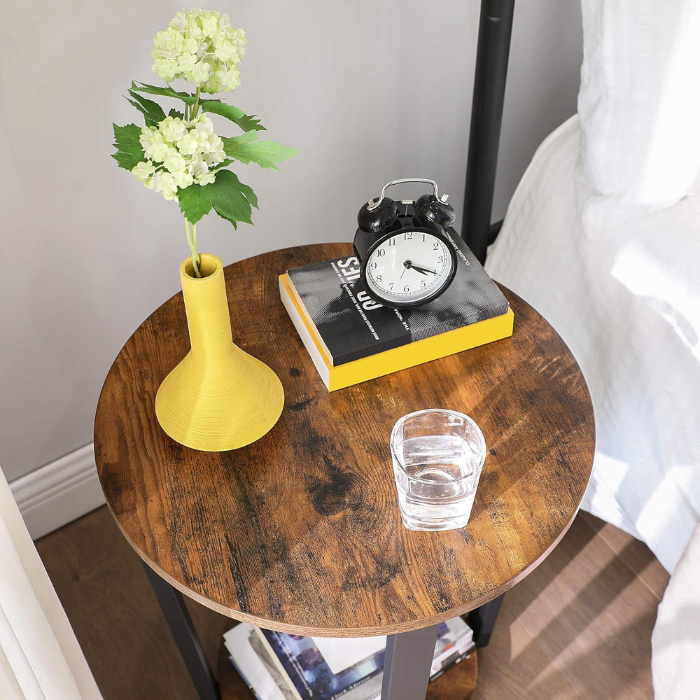 VASAGLE Round Side End Table, 2-Tier Accent Bedside Table with Storage Shelf,...