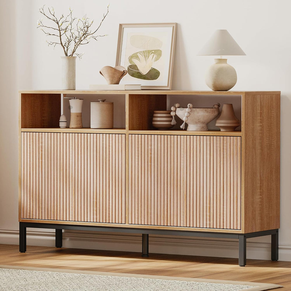 Mericonia Farmhouse Buffet Sideboard Cabinet with Storage, Fluted Coffee Bar ...