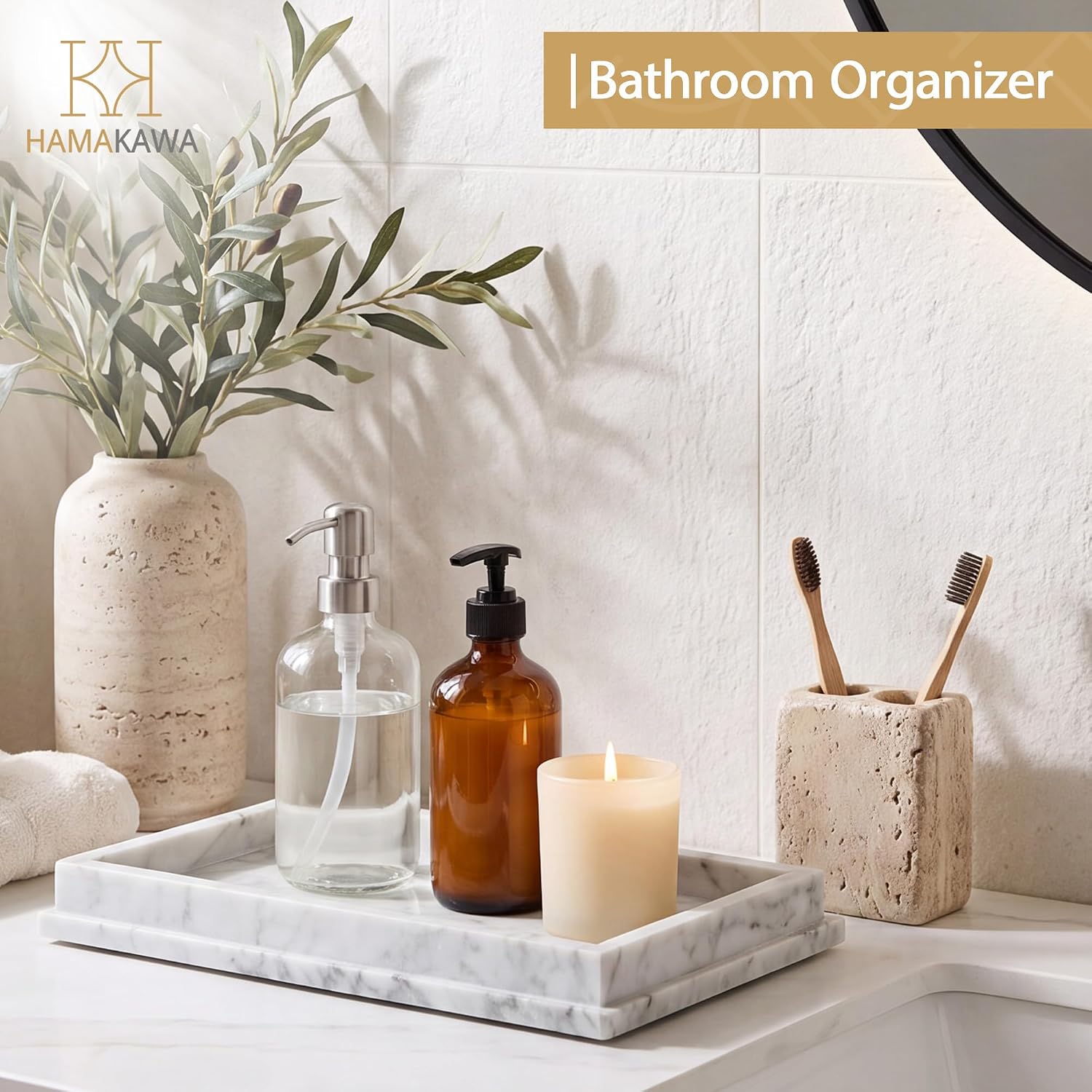 Italian Real Natural Marble Bathroom Vanity Tray 12 inch, Carrara White Stone Jewelry Tray, Rectangle Perfume Trays, Large Tank Trays, Cosmetic Organizer