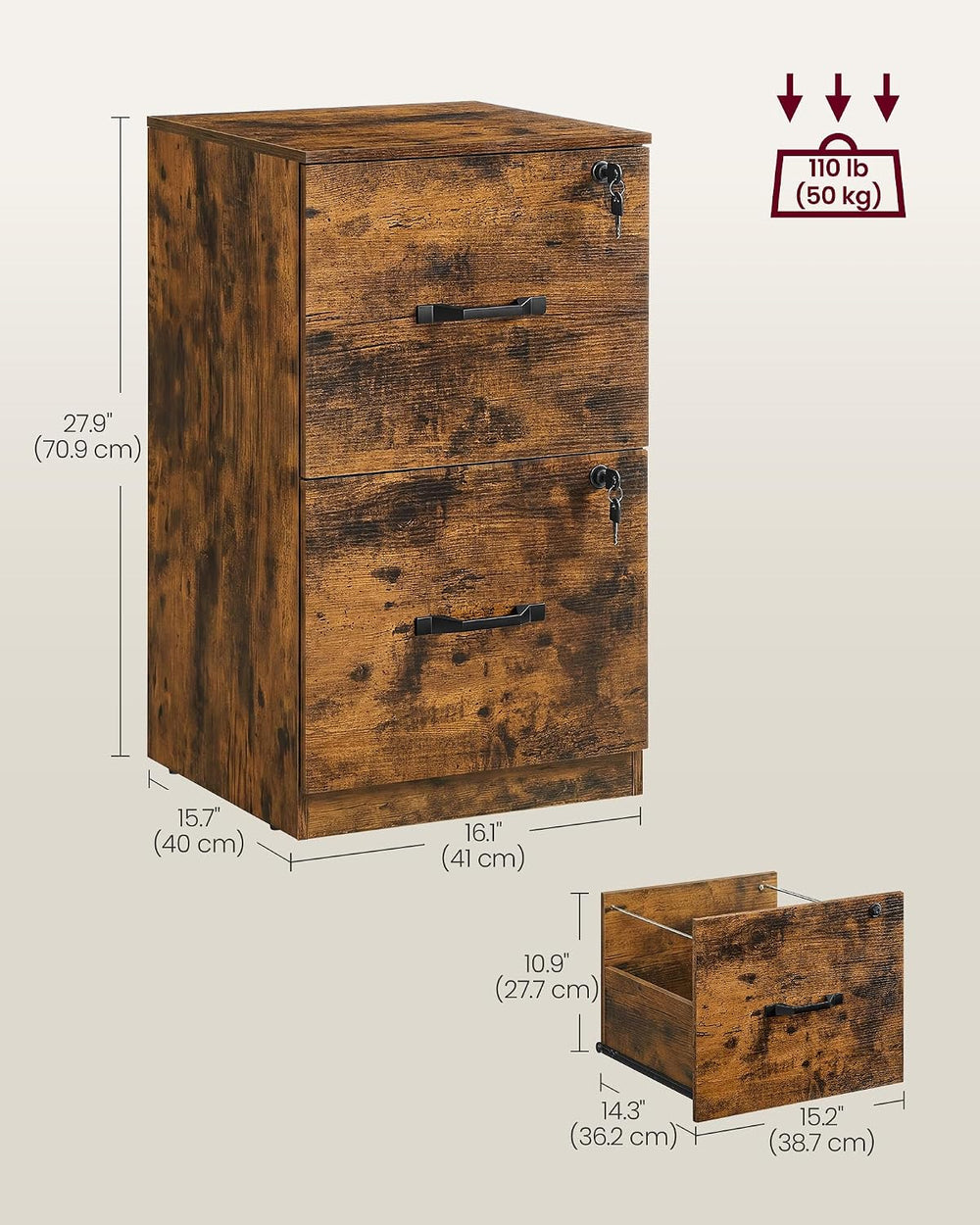 VASAGLE Custos Collection - 2 Drawers File Cabinet with Lock, Printer Stand, ...