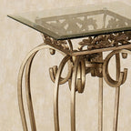 Touch of Class Chalcedony Metal Scroll Pedestal Table, Antique Gold, 36" H | Beveled Glass, Made of Iron, Square Shaped Top, Elegant Style, Accent Furniture for Living Room, Sun Room, or Bedroom