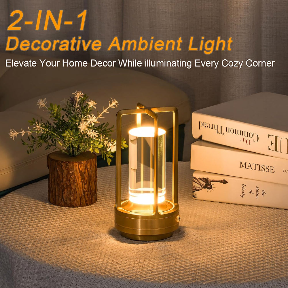 Cordless Table Lamp Rechargeable Small Crystal Lamp, Gold