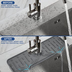 BFONS Silicone Faucet Handle Drip Catcher Drying Tray Mat Dish Soap Sponge Holder Accessories Gadgets for Kitchen Counter Bathroom Kitchen Sink Splash Guard -Grey