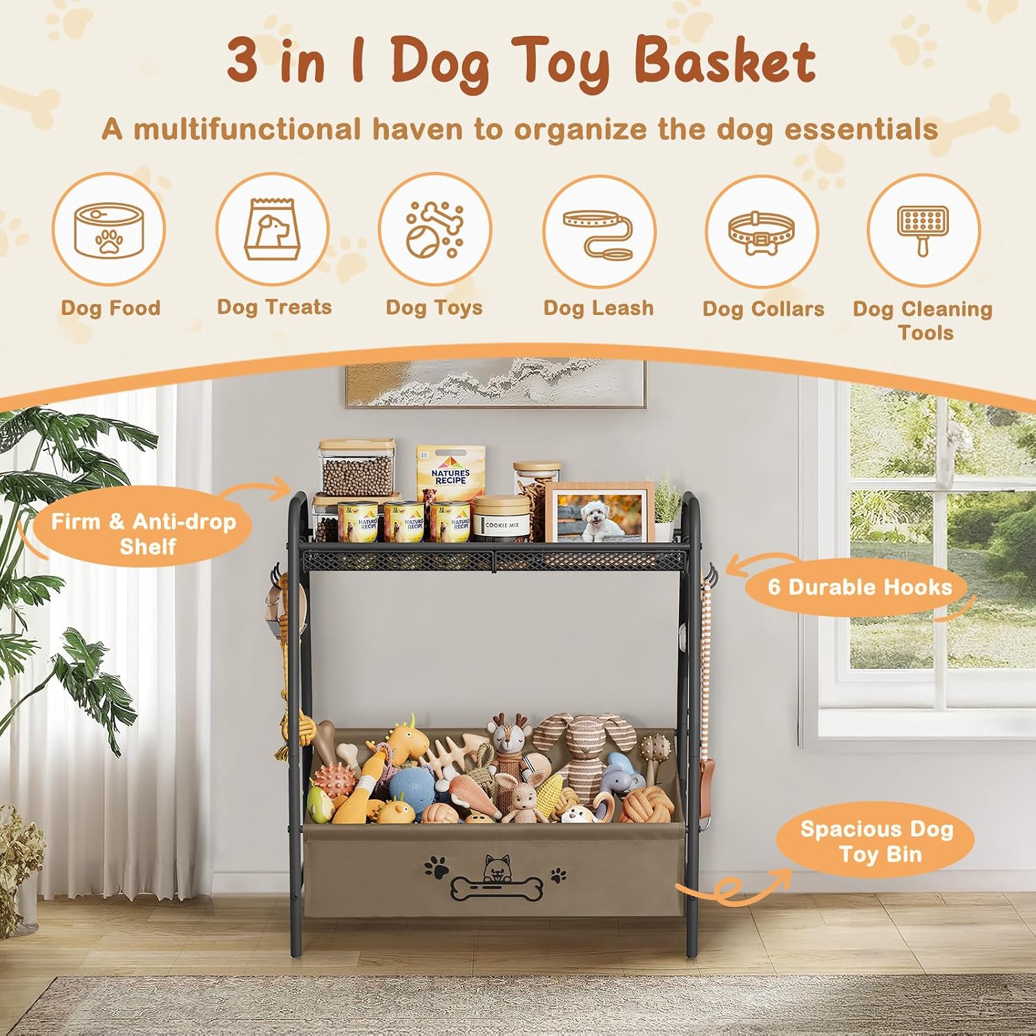 Lomivra Large Dog Toy Basket (23.6"x11.2"x9.7"), Dogs Toy Bin with Storage Organizer, Trapezoid Toy Box for Dog Stuff Accessories, Pet Toy Storage Holder Chest for Cat Dogs Essential Supplies（Brown）