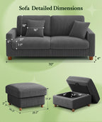 Welzona 70.2" Couches for Living Room, Comfy L Shaped Couch Grey 7.1" Thicker Cushion, Sofas for Living Room Tool-Free Setup, Loveseat with Ottoman 705lbs Support, Corduroy Couch for Bedroom, Office