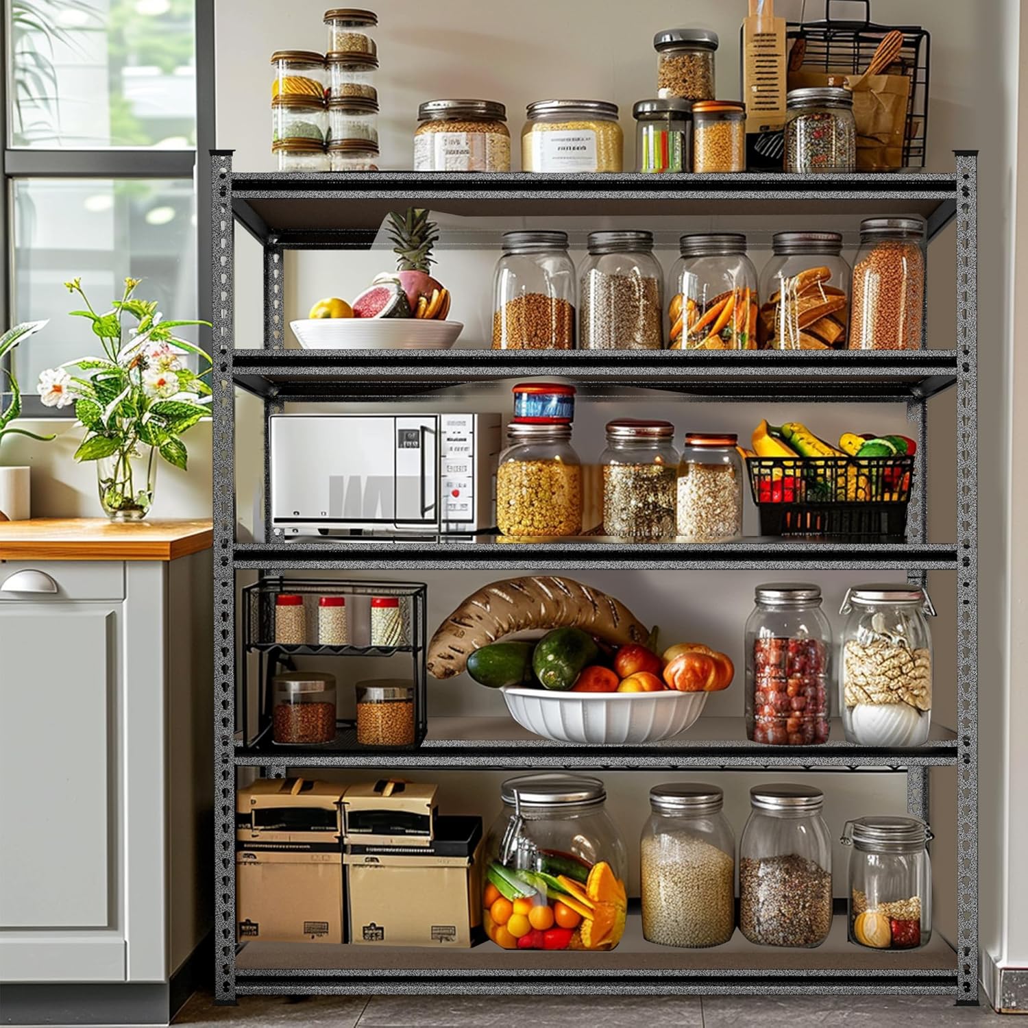 WORKPRO 5-Tier Metal Storage Shelving Unit, 36”W x 18”D x 72”H, Adjustable Storage Rack Heavy Duty Shelf with Particle Board, 4000 lbs Load Capacity (Total) for Garage Warehouse, Black/Silver