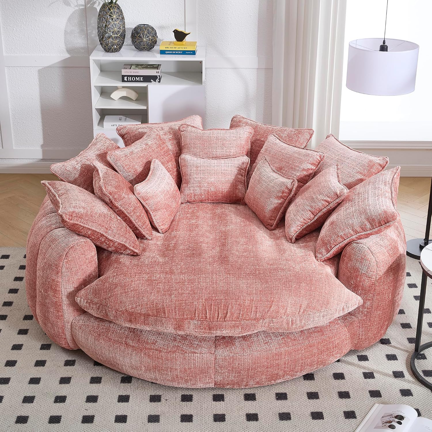 81.1in Extra Wide Round Boneless Sofa, Oversized Round Chaise Lounge Comfy, Upholstered Cloud Chenille Sleeper Lounge Chair with 14 Pillows for Living Room