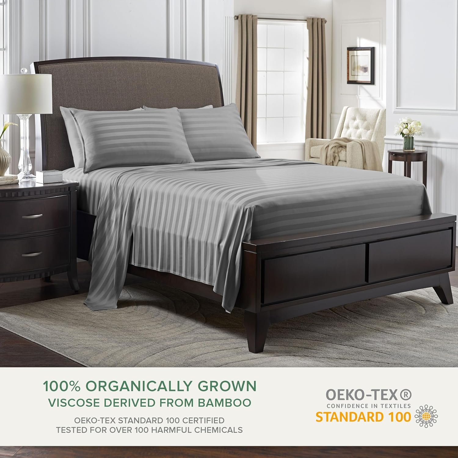 King Pillowcases by Pure Bamboo, Genuine 100% Organic Viscose Derived from Bamboo, Luxuriously Soft & Cooling, Double Stitching, Envelope Closure (2 King Pillowcases, Jacquard Stone)