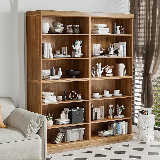 72" Wooden Book Shelf, 5 Shelf Bookcase, Modern Bookshelf with Adjustable Shelf for Home Office, Study Room, Oak