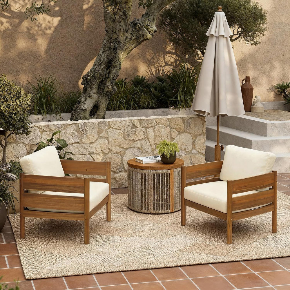 LuxenHome Acacia Wood Outdoor Patio Chair, Wooden Patio Lounge Chair with Cus...