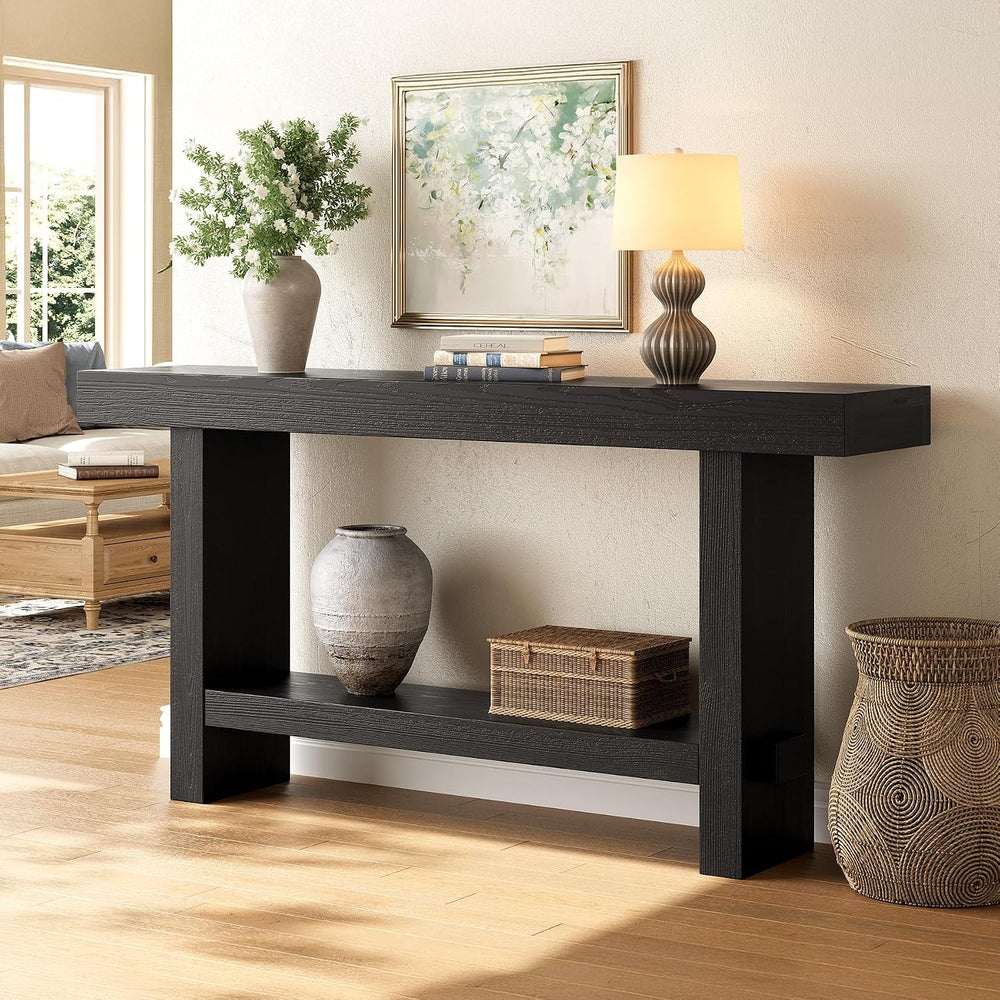 63-Inch Solid Wood Console Table, 2-Tier Narrow Farmhouse Entryway Table for ...