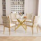51'' Glass Dining Table Set for 4, Modern Rectangular Dining Room Table with Gold Metal Legs & 4 Upholstered Velvet Dining Chairs, Space-Saving Kitchen Table Set for Small Spaces, Apartment(Beige)