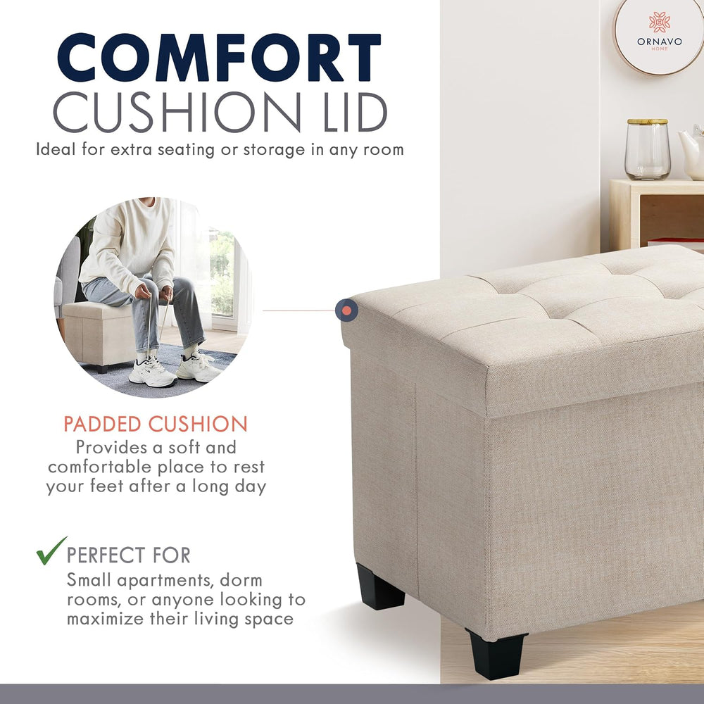 Ornavo Home Small Rectangle Storage Ottoman with Legs, 12x16x12, Beige | Foot...