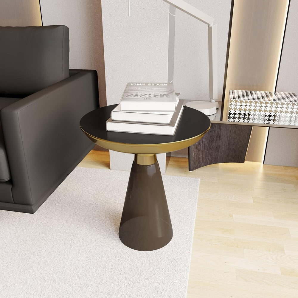 LeisureMod Side Table, Mid-Century Modern Accent End Table with Round Tempere...
