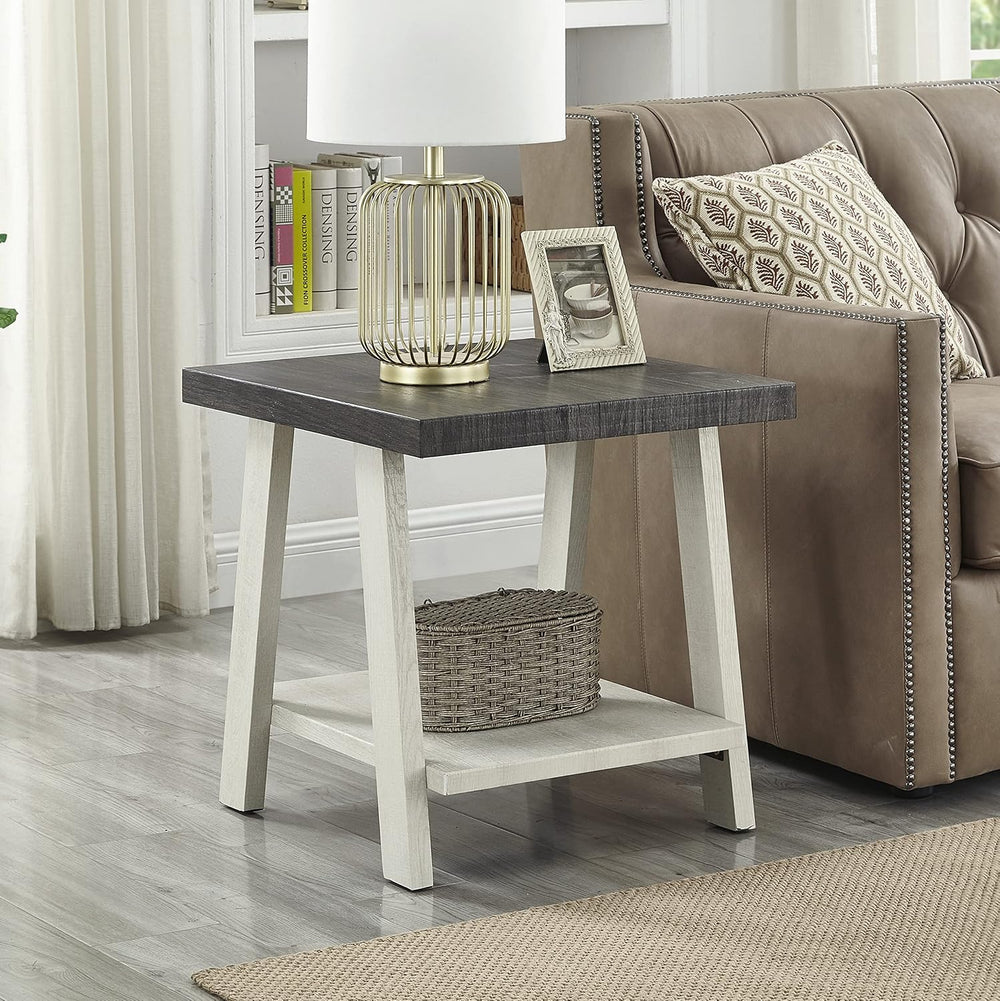 Modern Industrial Wooden End Table, 2-Tier Small Sofa Side Table with Storage...
