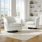 Swivel Barrel Accent Chair, Comfy Reading Armchair, Cream Beige, Set of 1 | Low-Back Design | 360° Swivel | Solid Wood Frame | High-Density Foam Seat | Modern Round Style | For Living Room & Bedroom