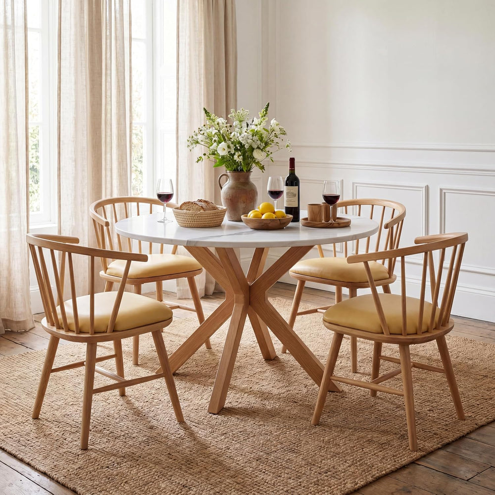 DlandHome Round Dining Table for 4, 39.4 Inches Kitchen Table with X Shaped W...