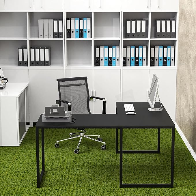 SHW Mission 55 x 60 Inches L-Shape Home Office Computer Desk, Black